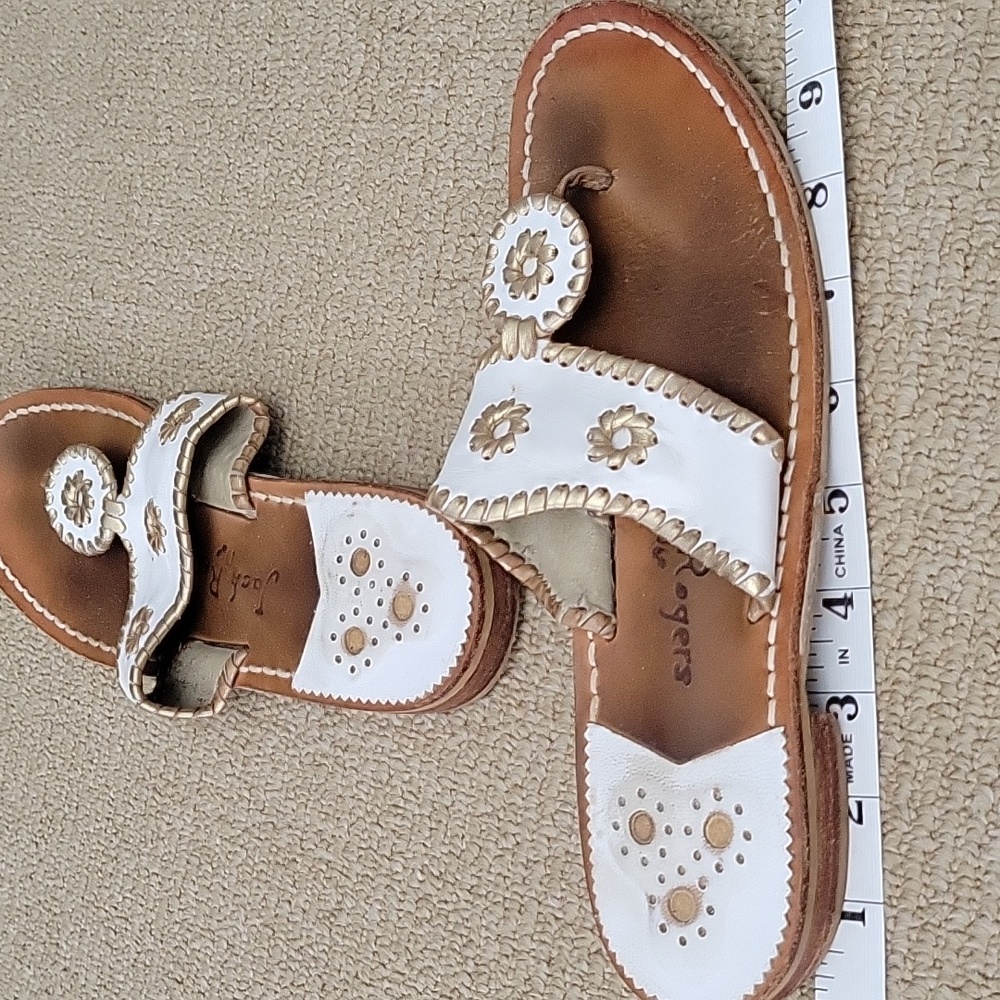 Jack Rogers White/Gold Sandals with Whipstitching - Picture 2 of 5